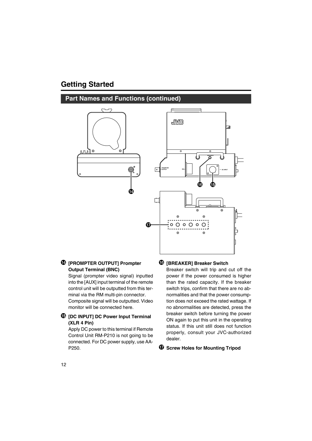 JVC KA-F5602U, KA-F5603U manual $ Prompter Output Prompter Output Terminal BNC, DC Input DC Power Input Terminal XLR 4 Pin 