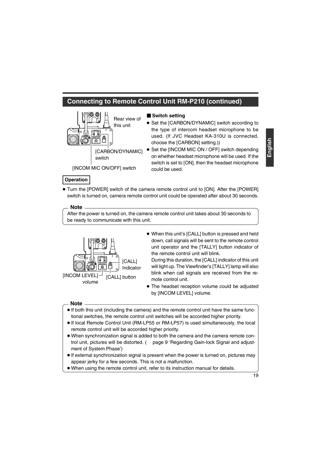 JVC KA-F5603U, KA-F5602U manual This unit,  Switch setting, Operation, Call button, Volume 