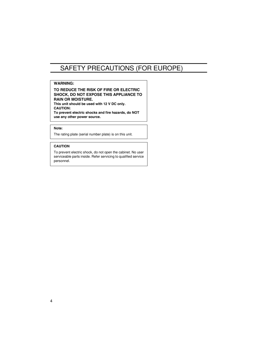 JVC KA-F5602U, KA-F5603U manual Safety Precautions for Europe 