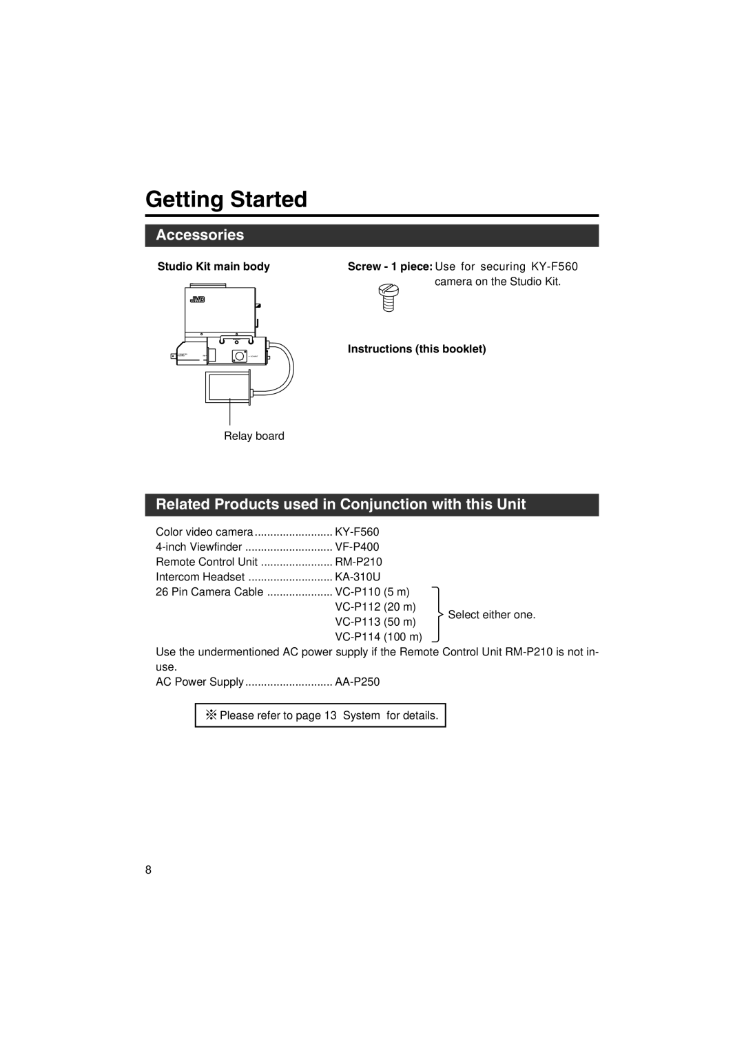 JVC KA-F5602U Getting Started, Accessories, Related Products used in Conjunction with this Unit,  Studio Kit main body 