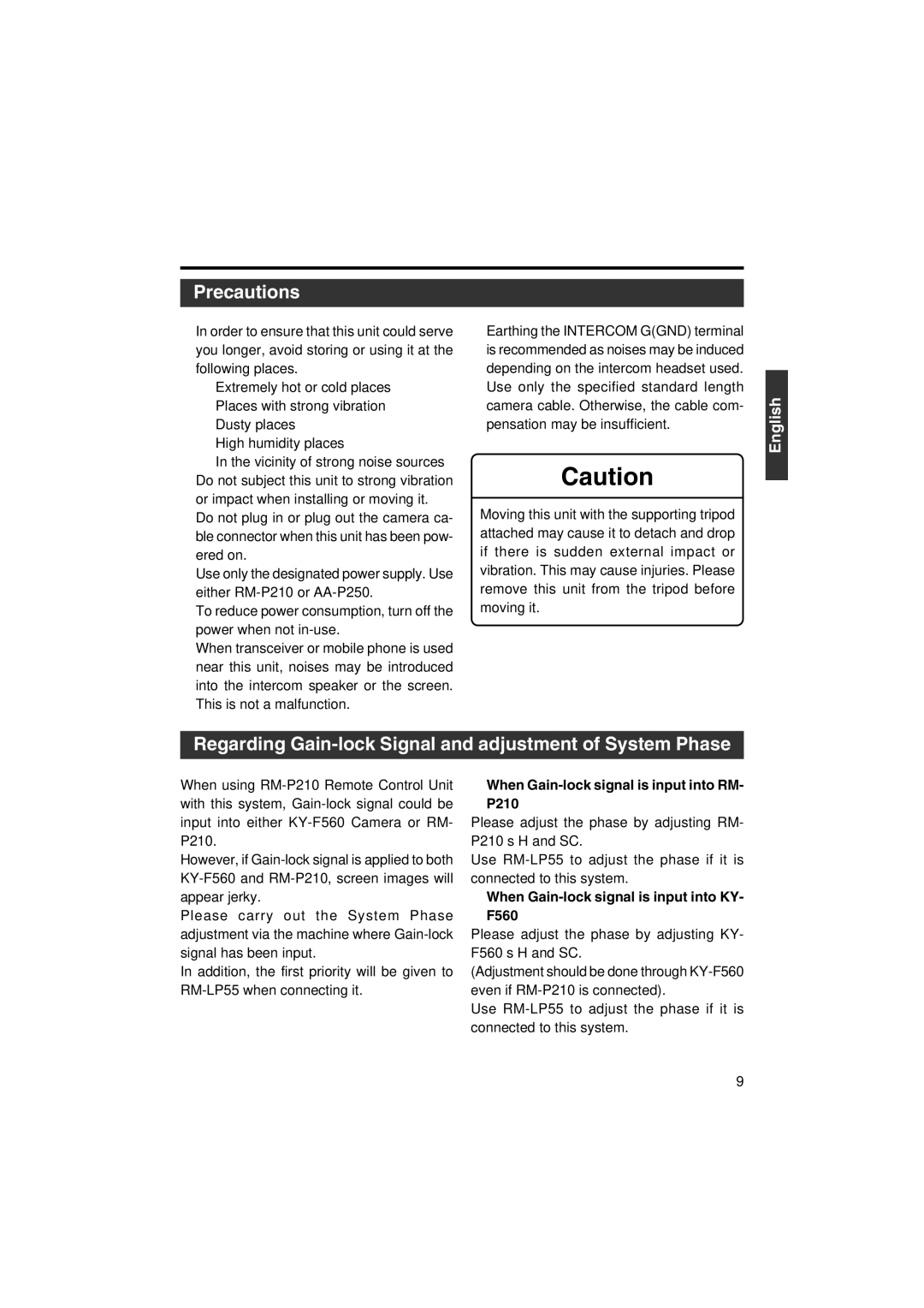 JVC KA-F5603U, KA-F5602U manual Precautions, Regarding Gain-lock Signal and adjustment of System Phase 