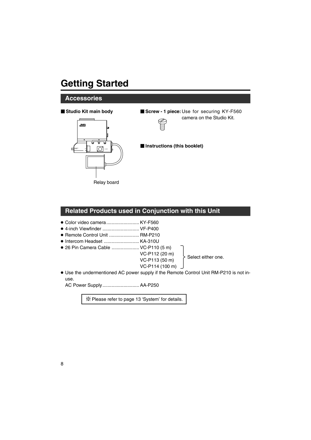 JVC KA-F5602U Getting Started, Accessories, Related Products used in Conjunction with this Unit,  Studio Kit main body 