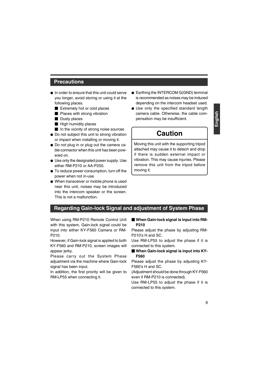 JVC KA-F5603U, KA-F5602U manual Precautions, Regarding Gain-lock Signal and adjustment of System Phase 