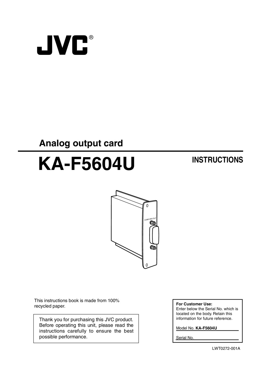 JVC KA-F5604U manual 