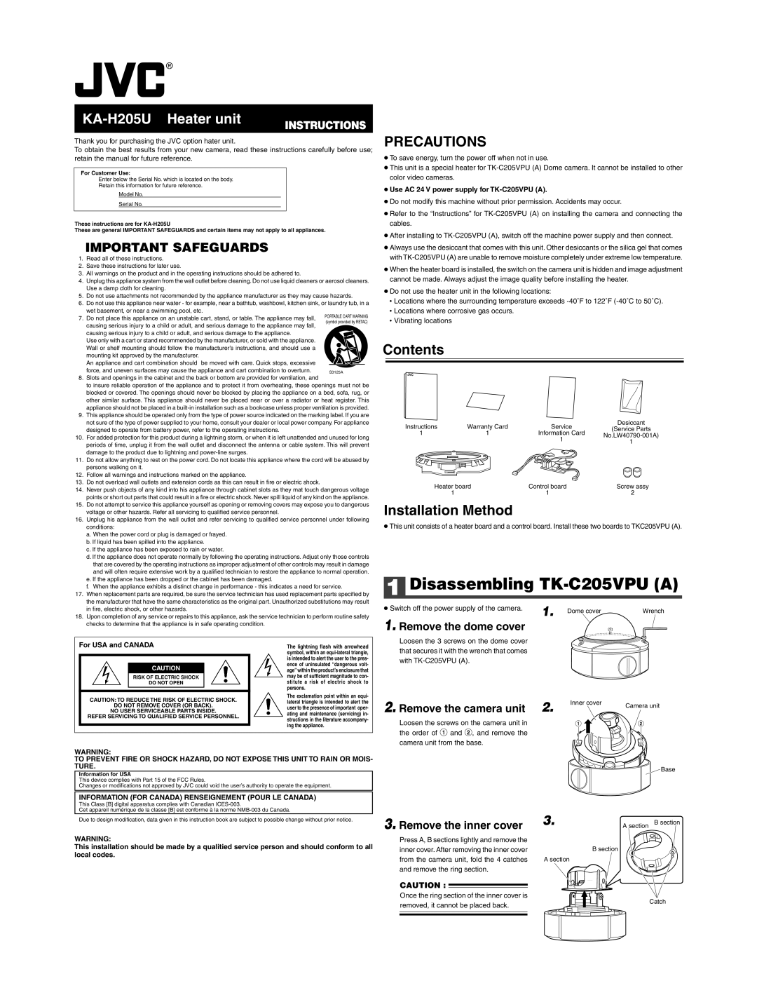 JVC user service Disassembling TK-C205VPU a, KA-H205U Heater unit 