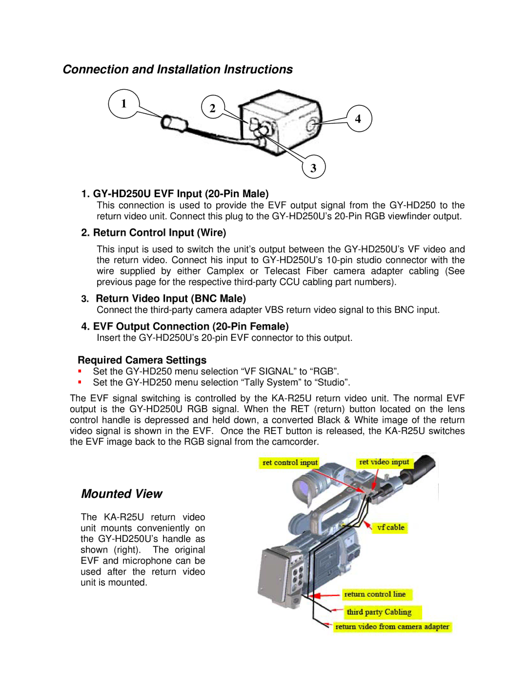 JVC KA-R25U manual Connection and Installation Instructions, Mounted View 