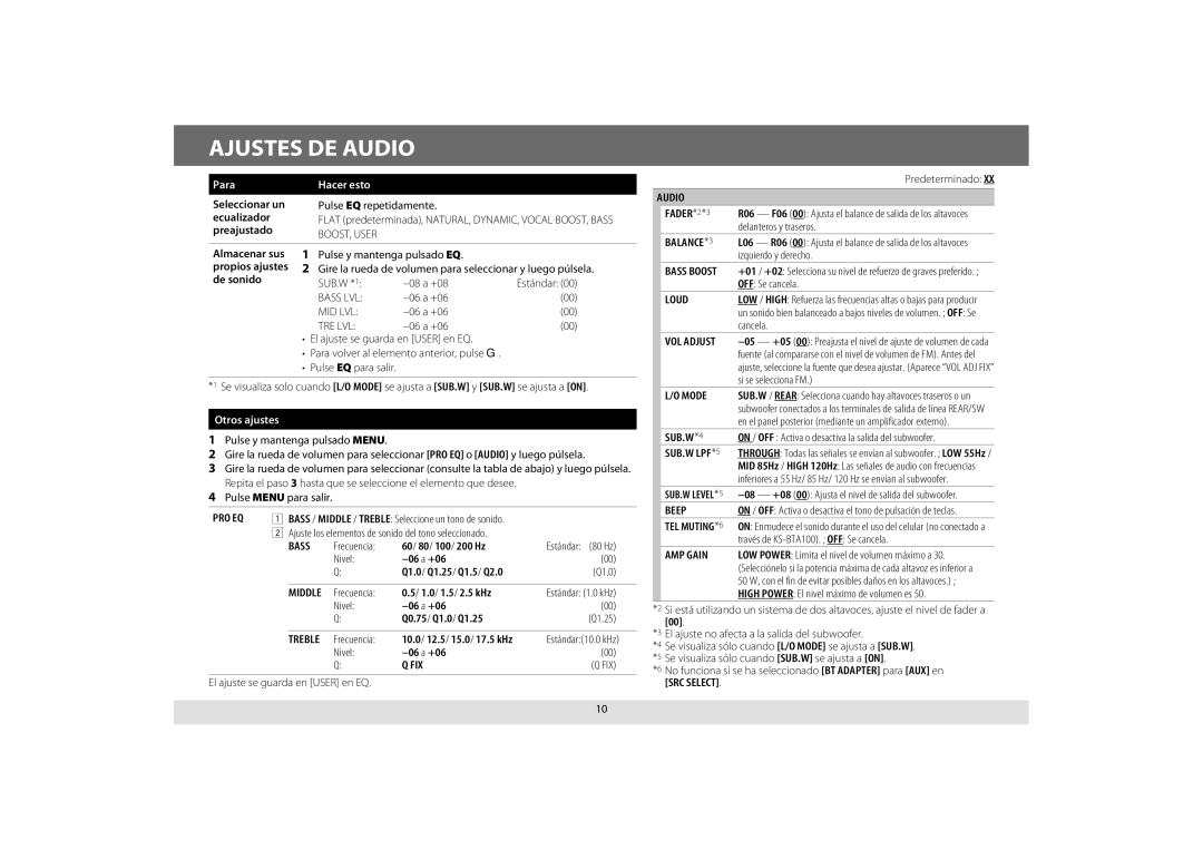 JVC KD-A645, KD-R440, KD-R640, KD-R540 manual Ajustes DE Audio 