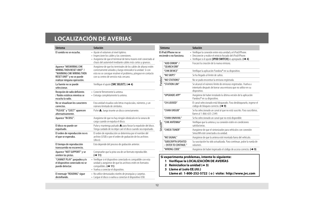 JVC KD-R640, KD-A645, KD-R440, KD-R540 manual Localización DE Averias, Síntoma Solución 