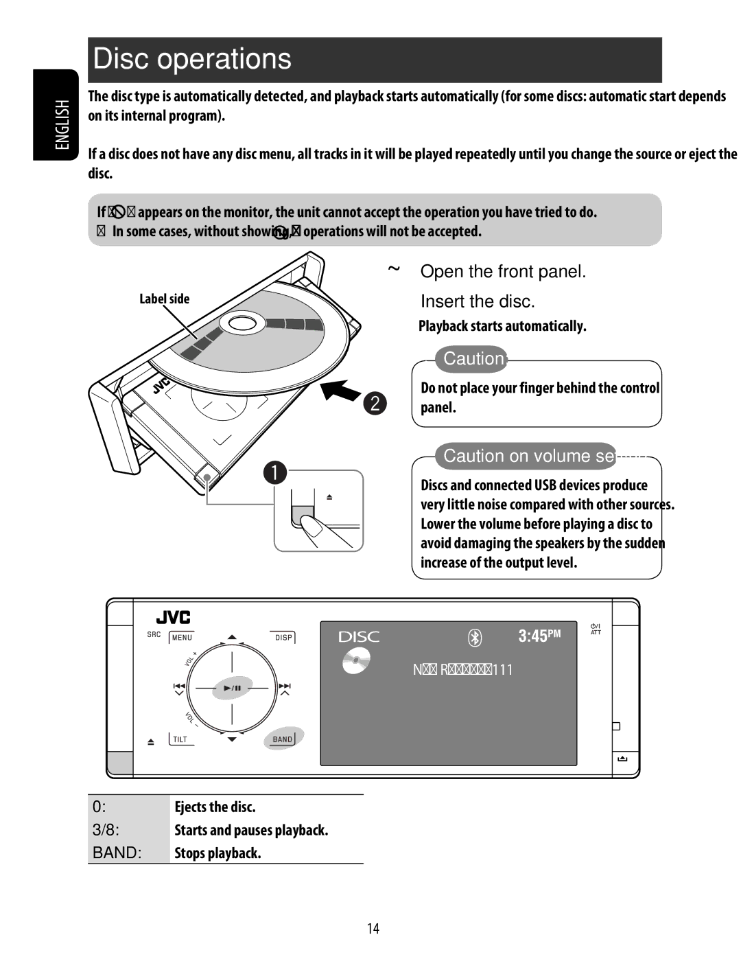 JVC KD-ADV49 manual Disc operations, Ejects the disc, Stops playback 