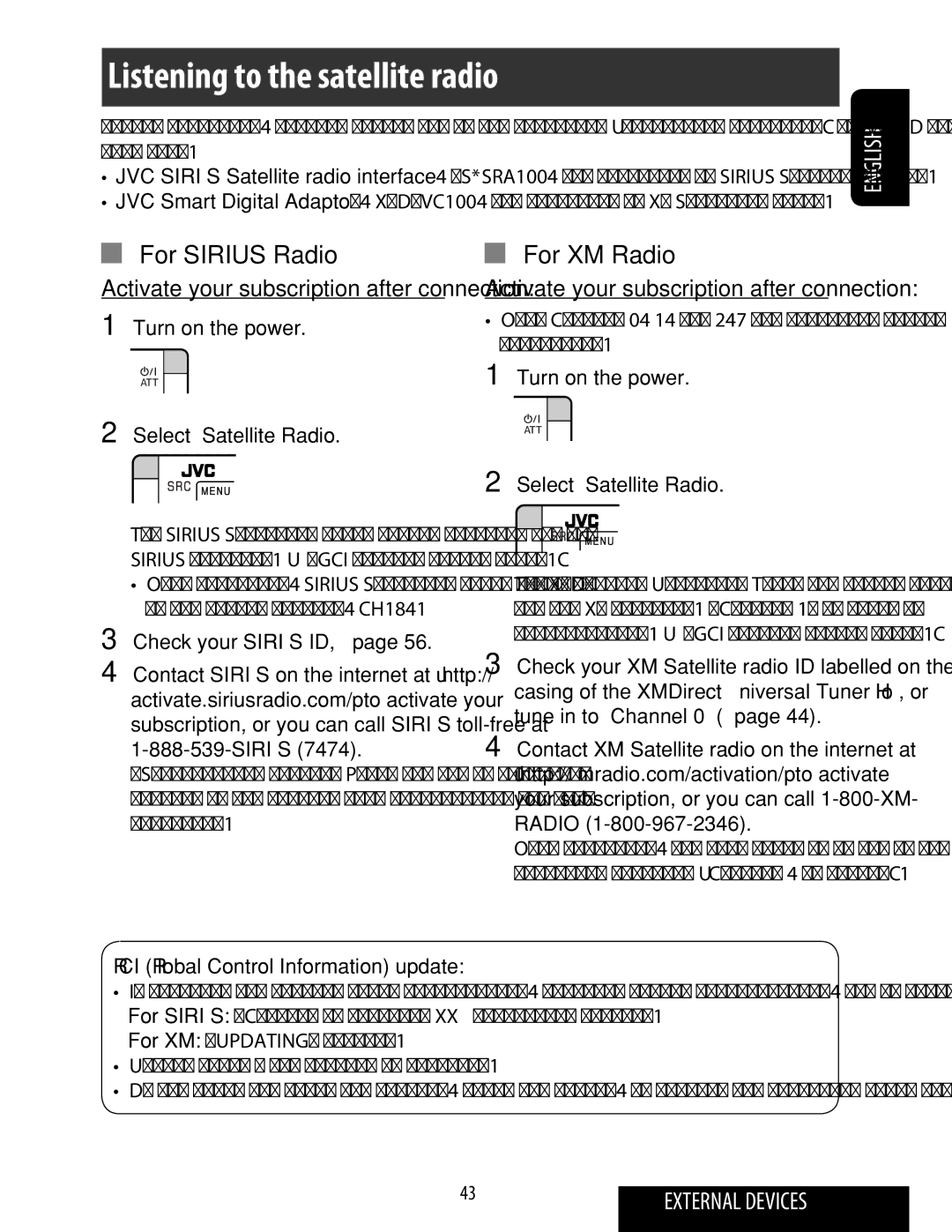 JVC KD-ADV49 manual Listening to the satellite radio, For Sirius Radio, For XM Radio 
