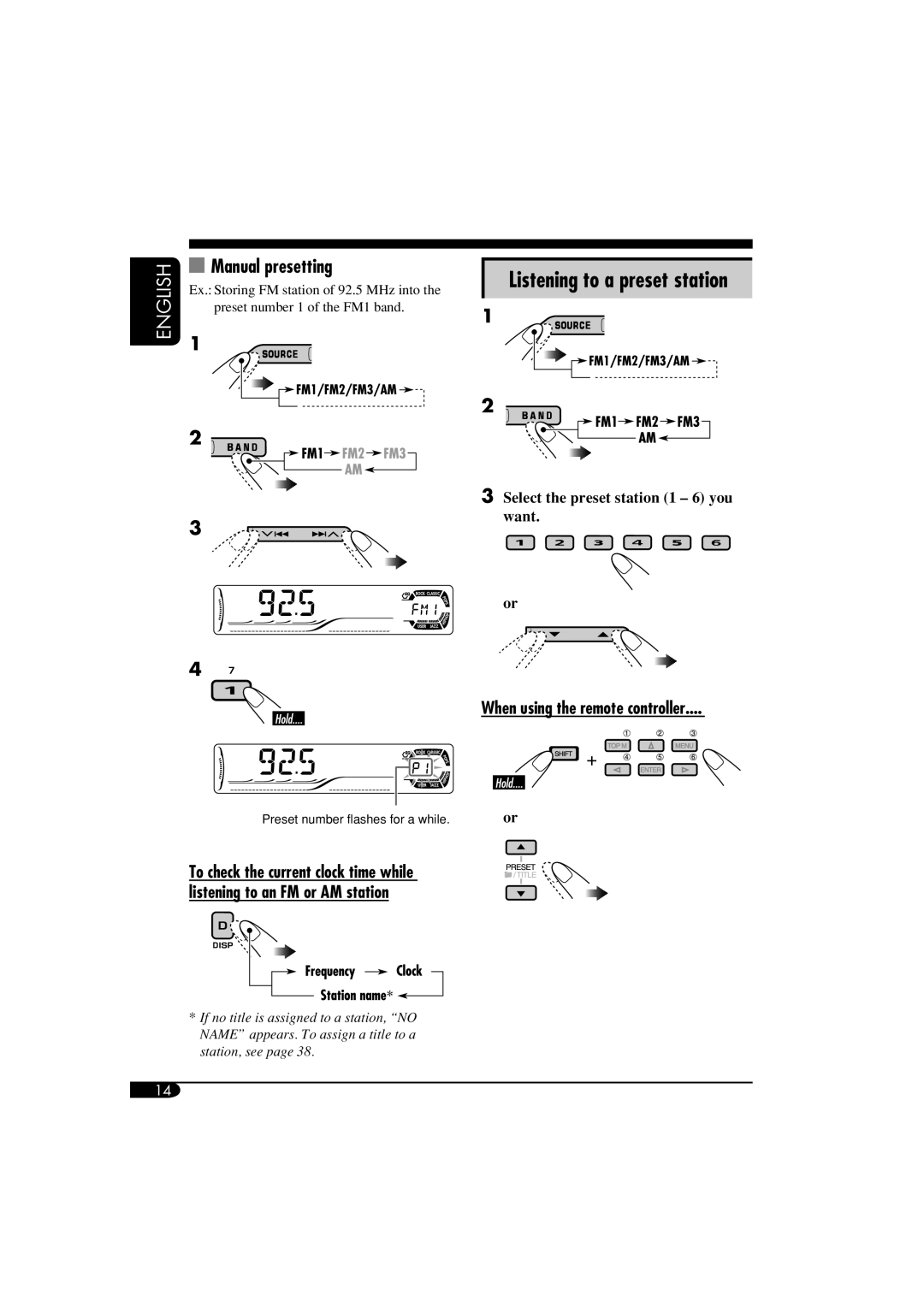 JVC KD-ADV6160, KD-DV5100 manual Manual presetting, Listening to a preset station, When using the remote controller 