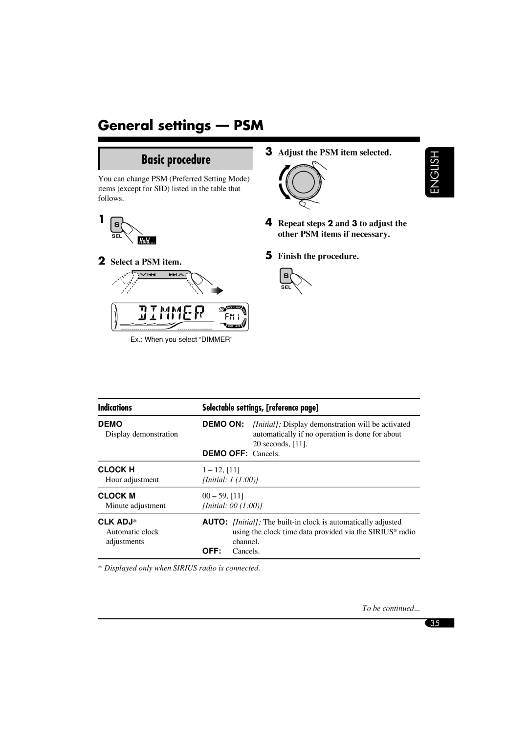 JVC KD-DV5100, KD-ADV6160 manual General settings PSM, Basic procedure 