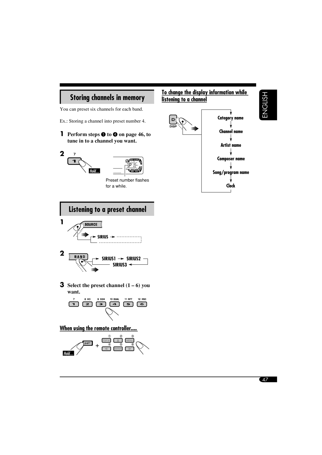 JVC KD-DV5100, KD-ADV6160 manual Listening to a preset channel, Select the preset channel 1 6 you Want 