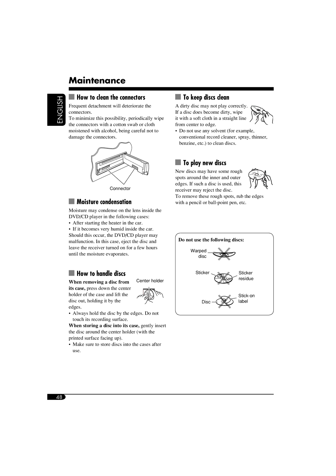 JVC KD-ADV6160, KD-DV5100 manual Maintenance 