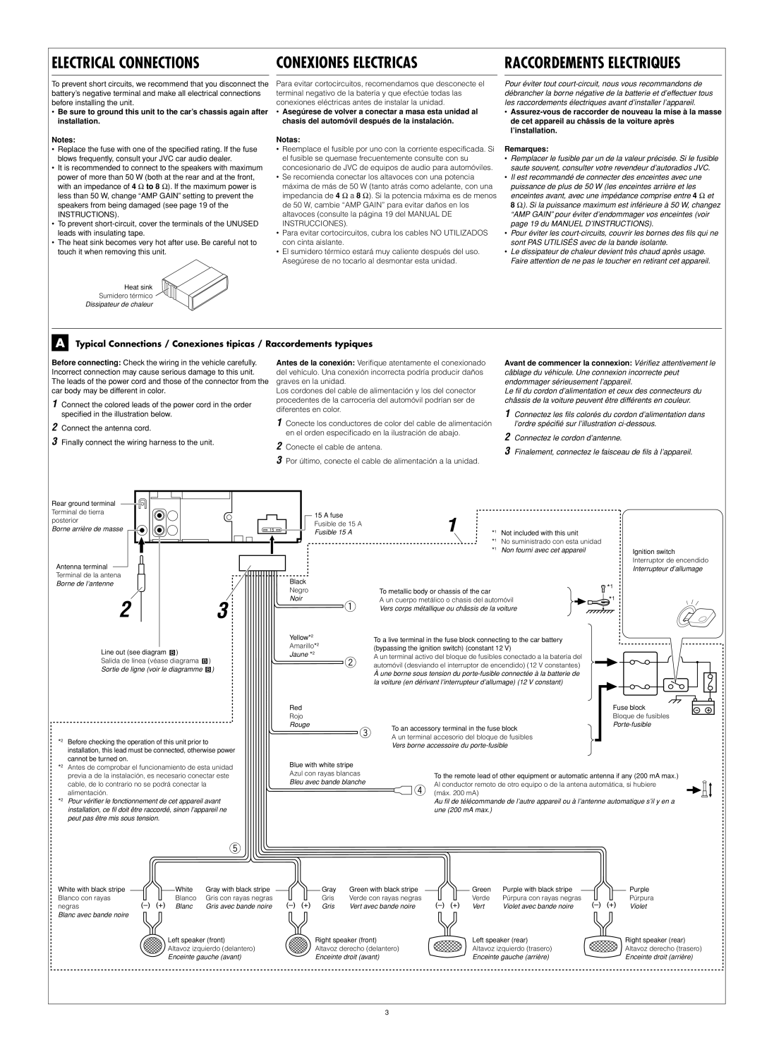 JVC KD-G200, KD-AR200 manual Electrical Connections 