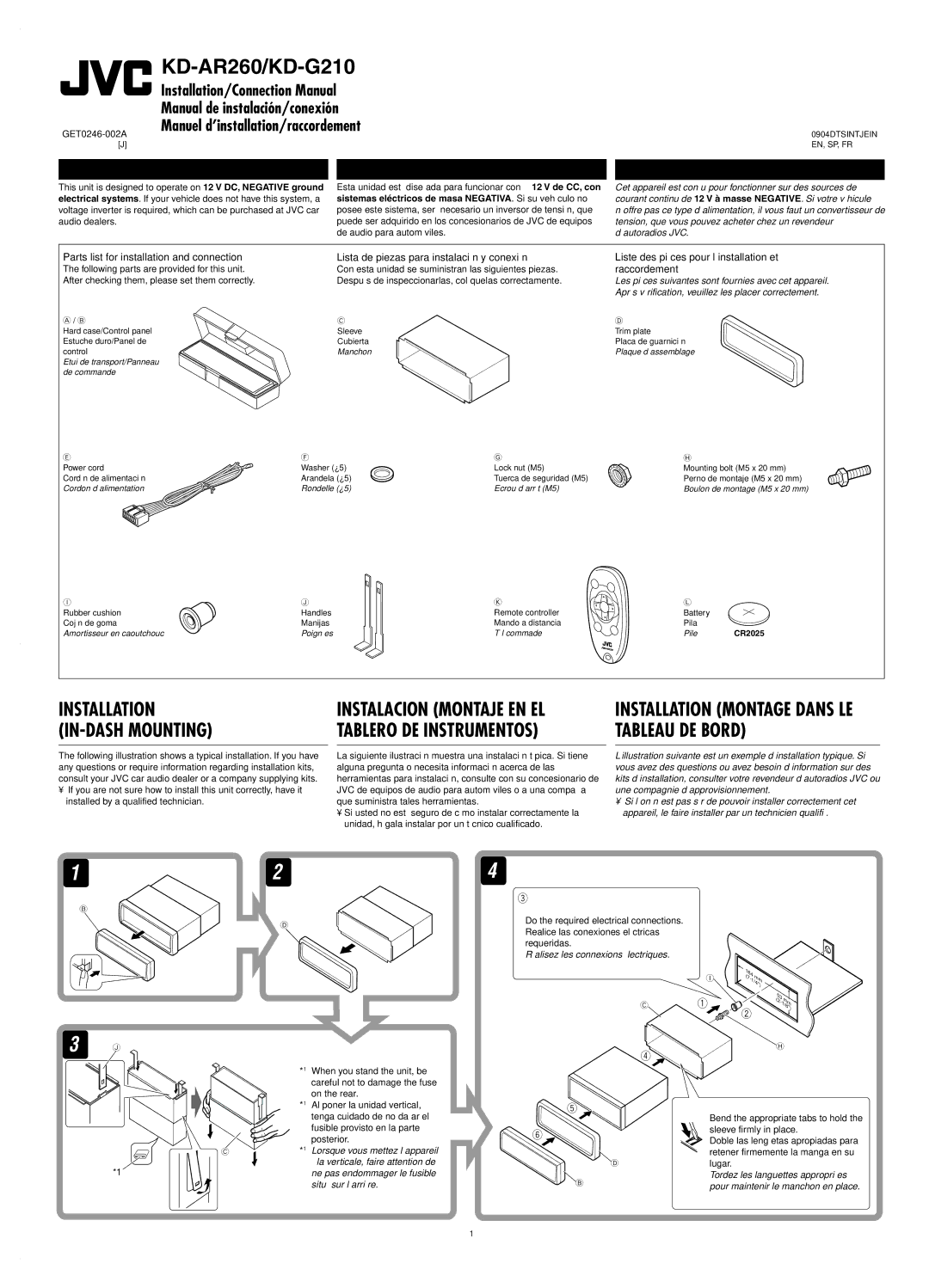 JVC manual KD-AR260/KD-G210, CR2025 