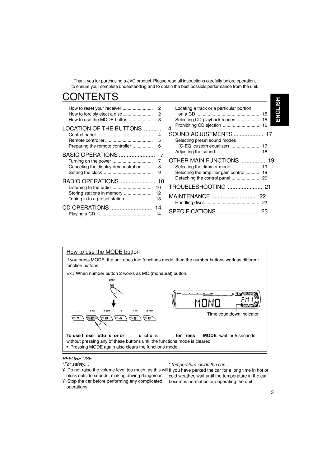 JVC KD-G210, KD-AR260 manual Contents 