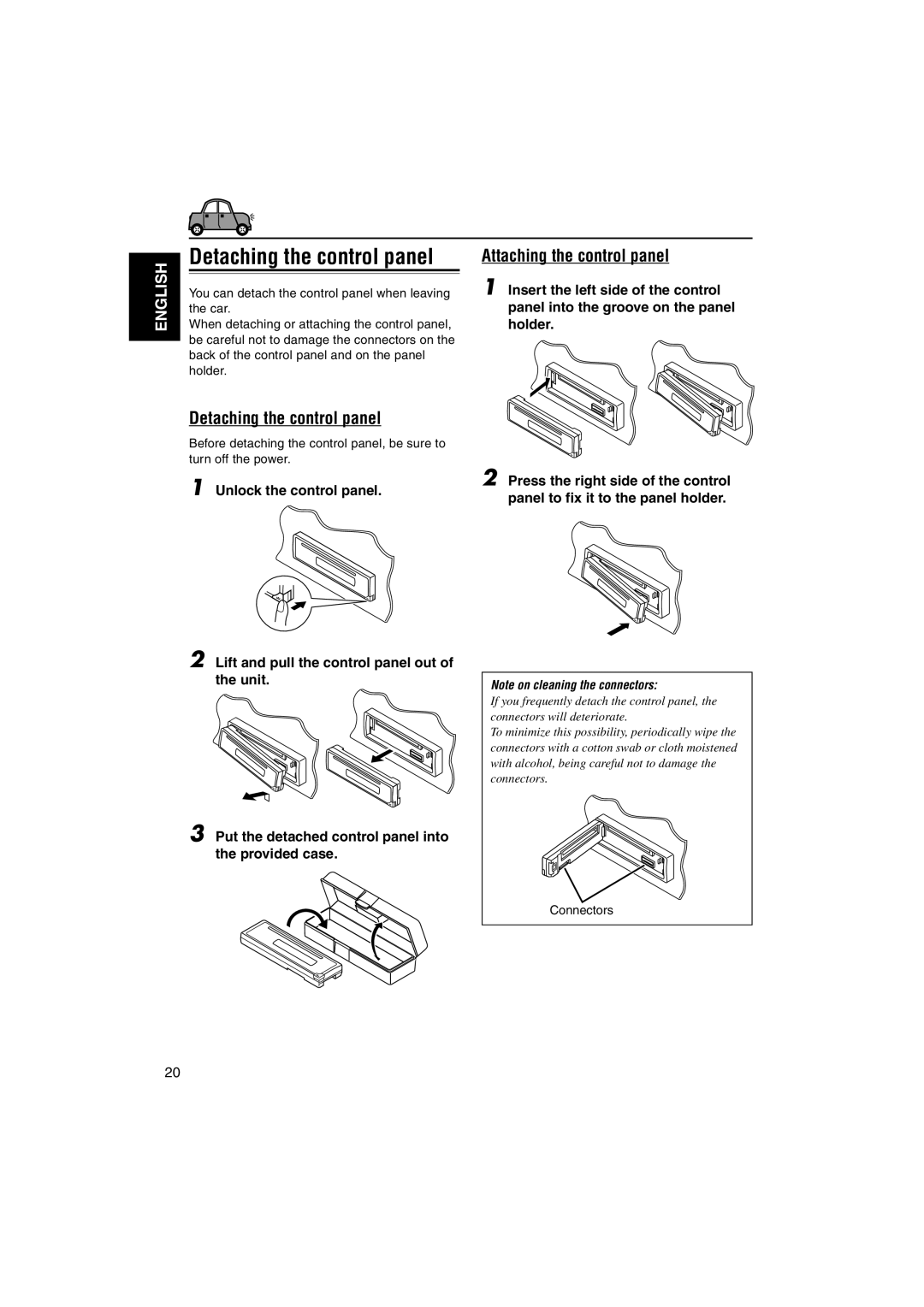 JVC KD-AR260, KD-G210 manual Detaching the control panel 