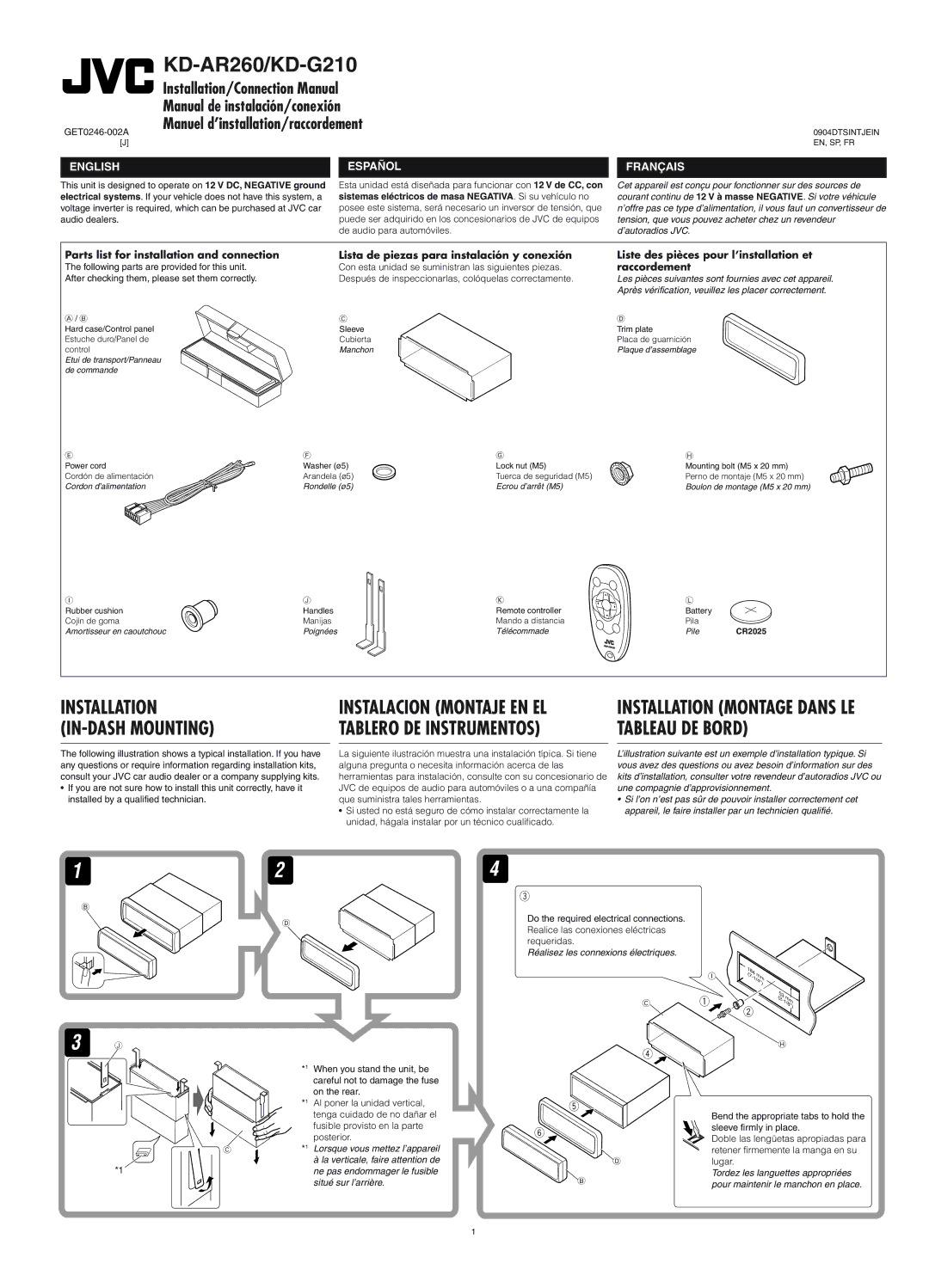 JVC manual KD-AR260/KD-G210, CR2025 