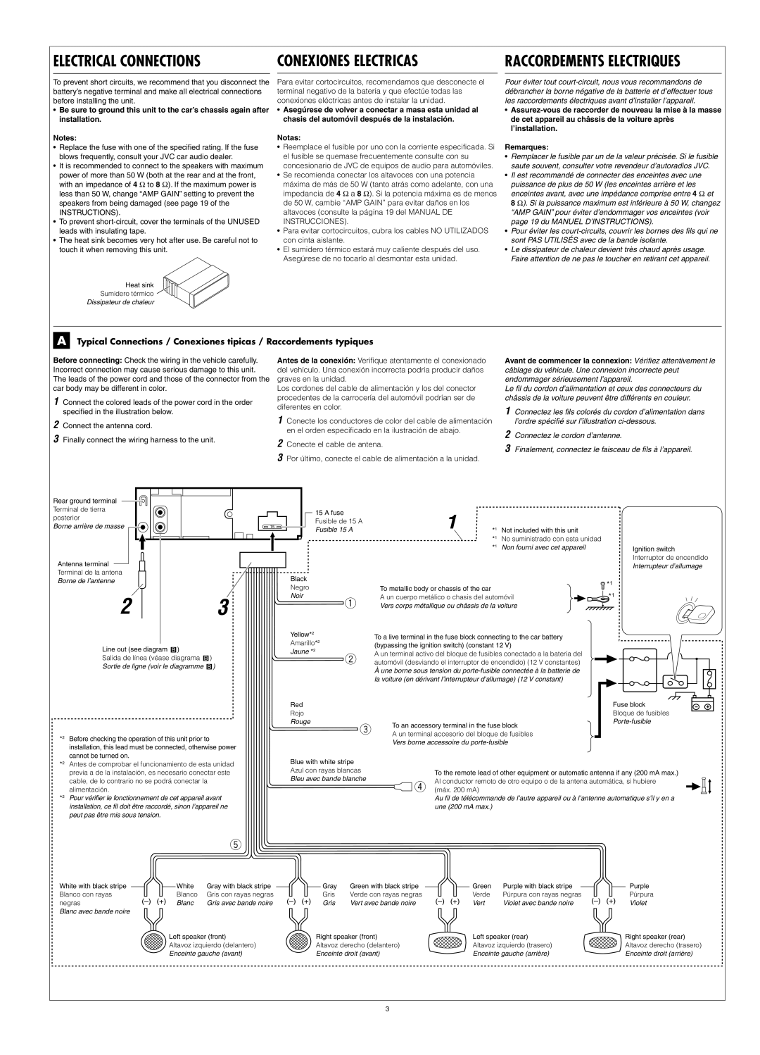 JVC KD-G210, KD-AR260 manual Electrical Connections 