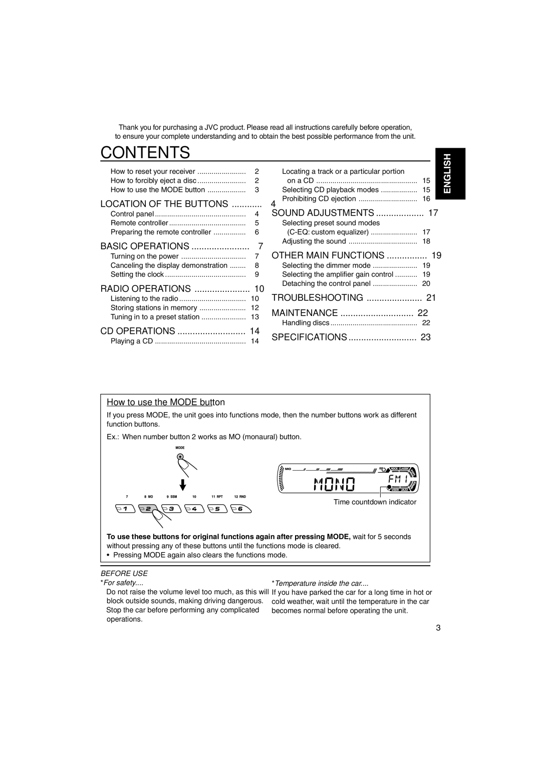 JVC KD-G210, KD-AR260 manual Contents 