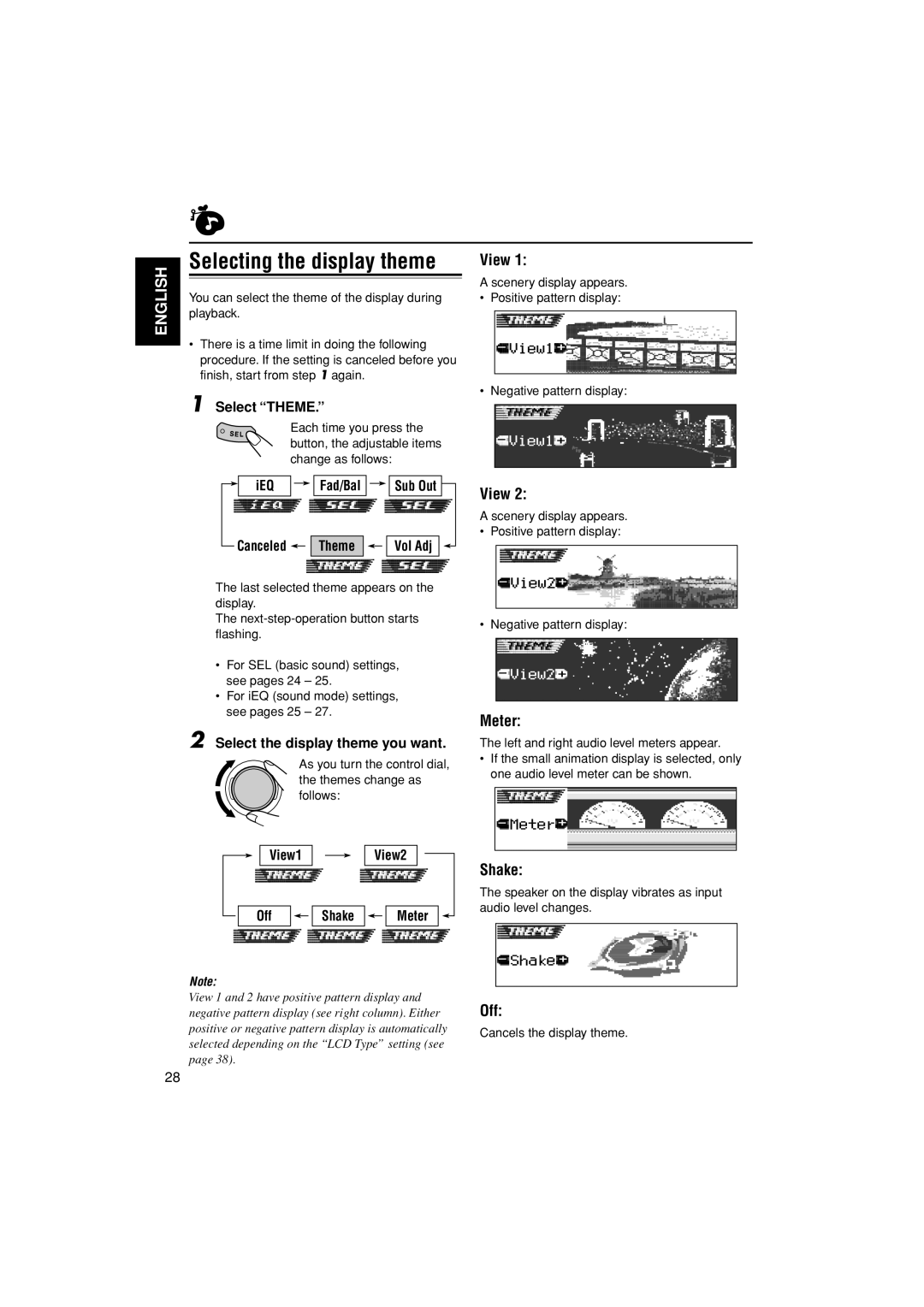 JVC KD-AR3000, KD-LH300 manual View, Meter, Shake, Off 