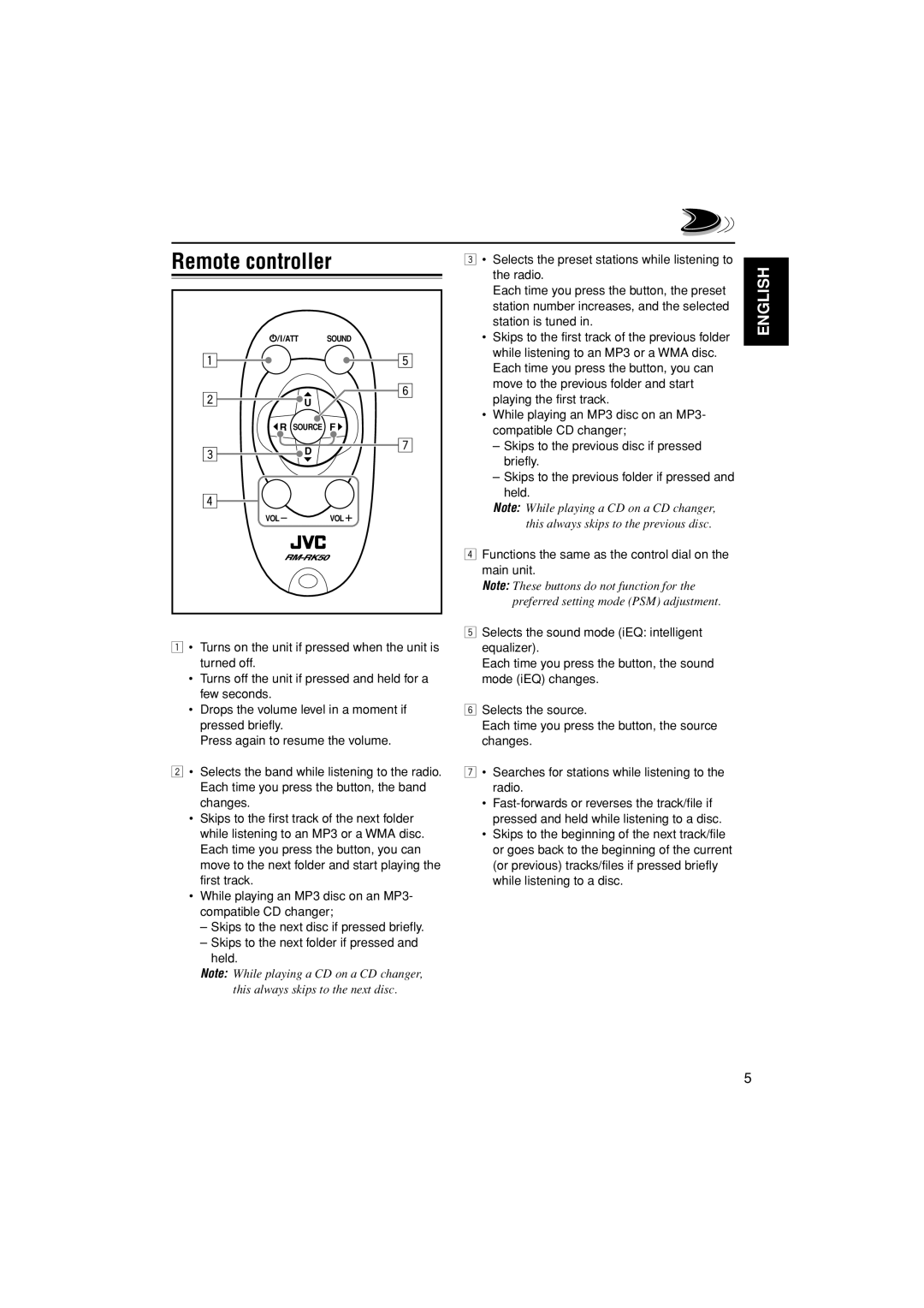 JVC KD-LH300, KD-AR3000 manual Remote controller 