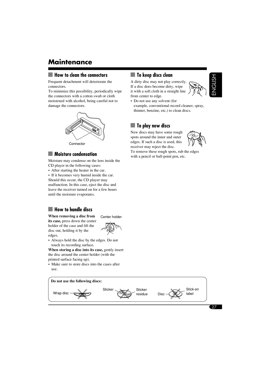 JVC KD-G310, KD-AR360 manual Maintenance 