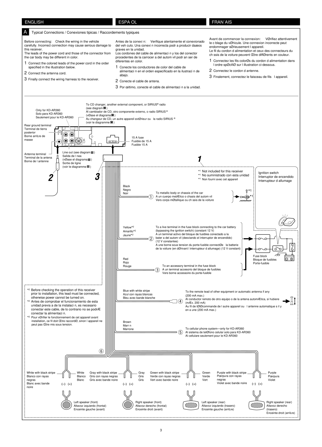 JVC KD-G310, KD-AR360 manual English Español Français 