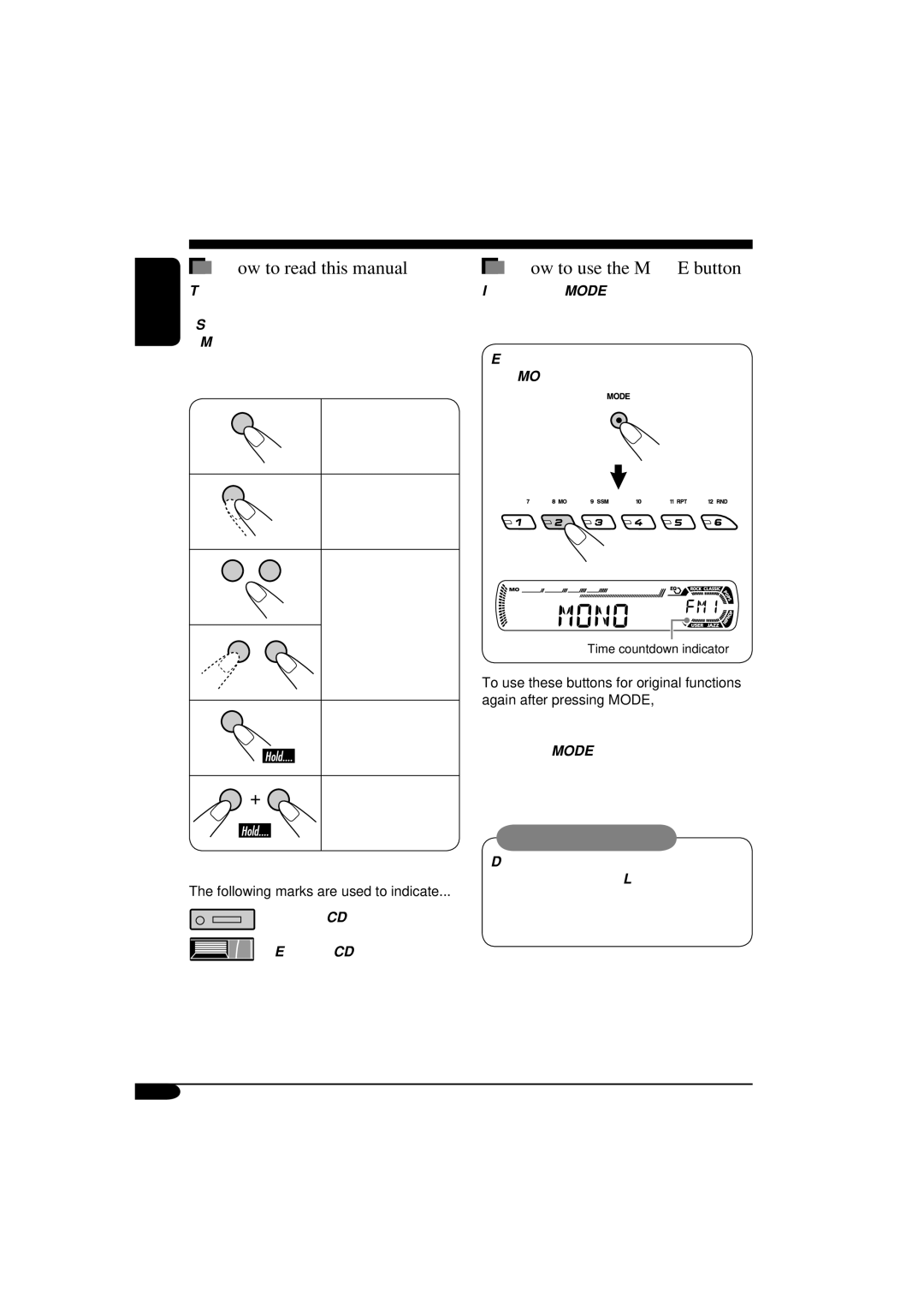 JVC KD-AR360, KD-G310 How to read this manual, How to use the Mode button 