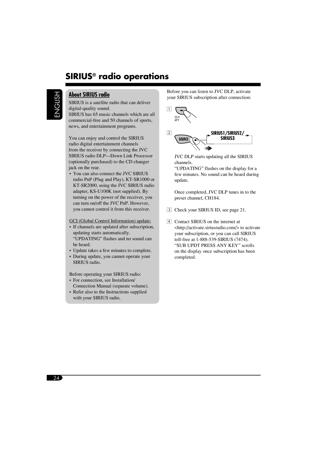 JVC KD-AR360, KD-G310 manual SIRIUS radio operations, About SIRIUS radio, English 