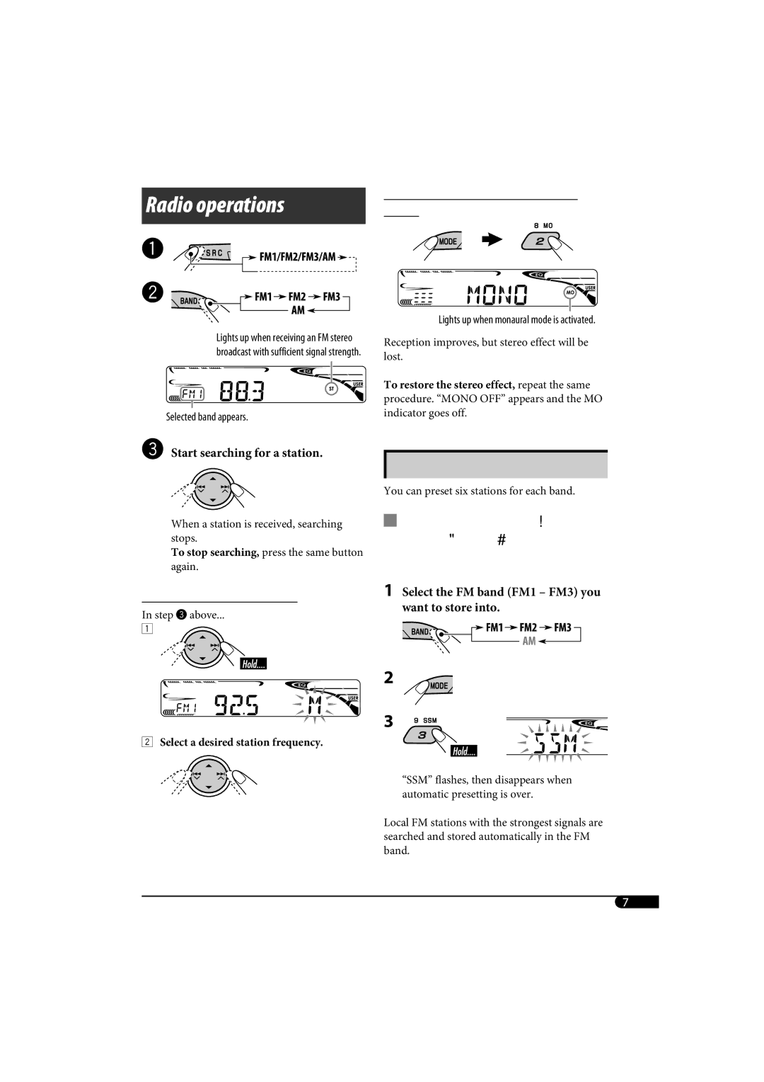 JVC KD-G320, KD-AR370 manual Radio operations 