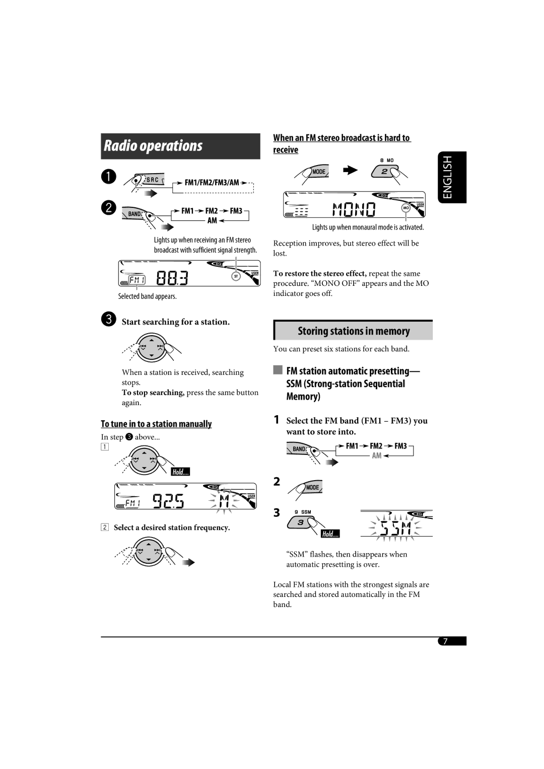 JVC KD-G320, KD-AR370 manual Radio operations 