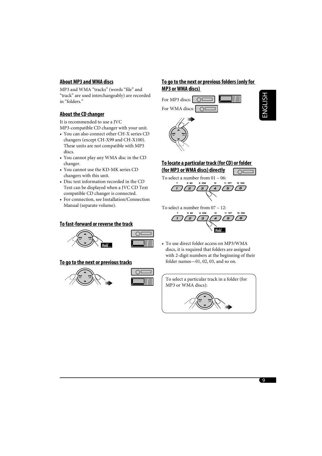 JVC KD-G320, KD-AR370 manual About MP3 and WMA discs 