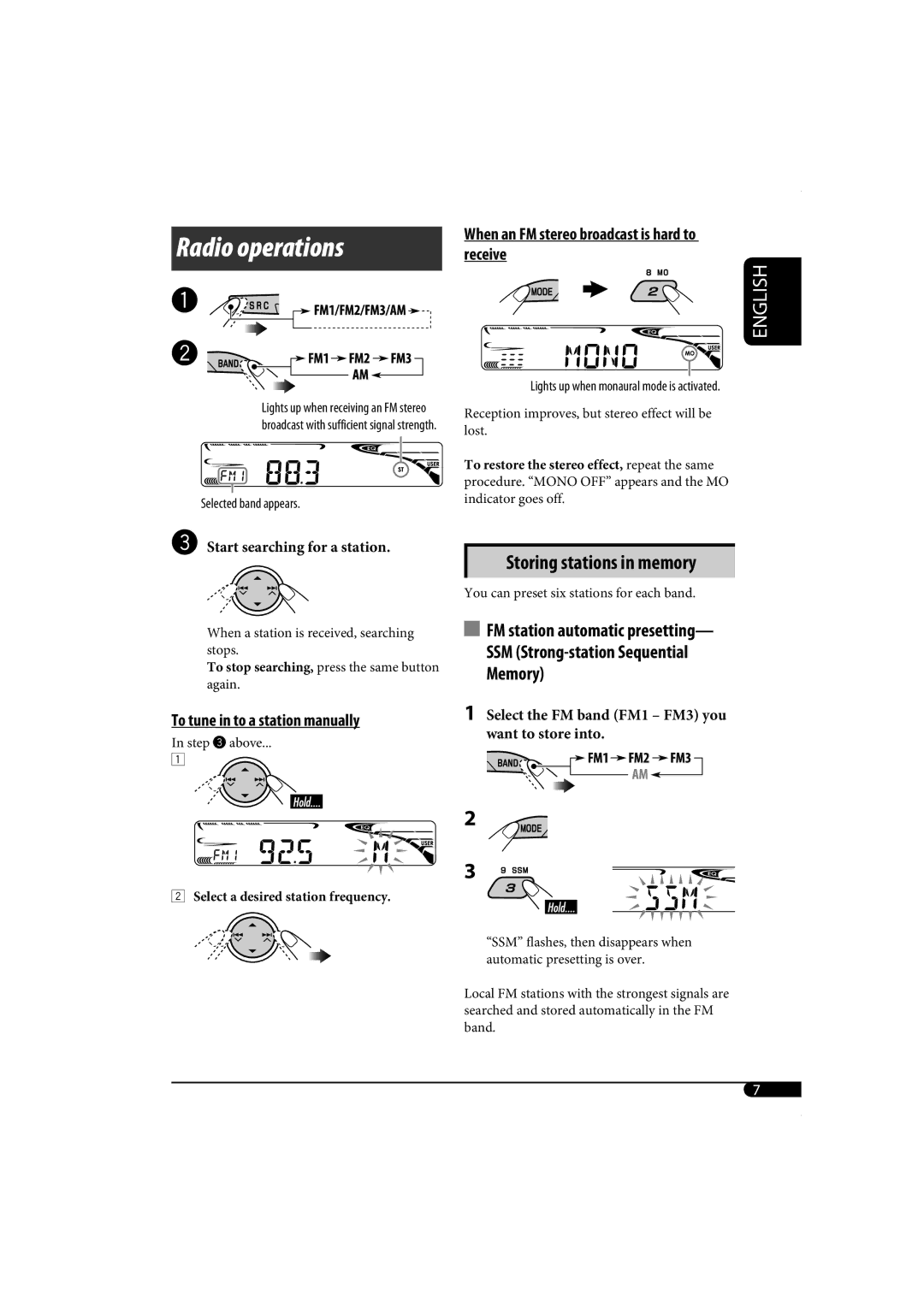 JVC KD-G320, KD-AR370 manual Radio operations 