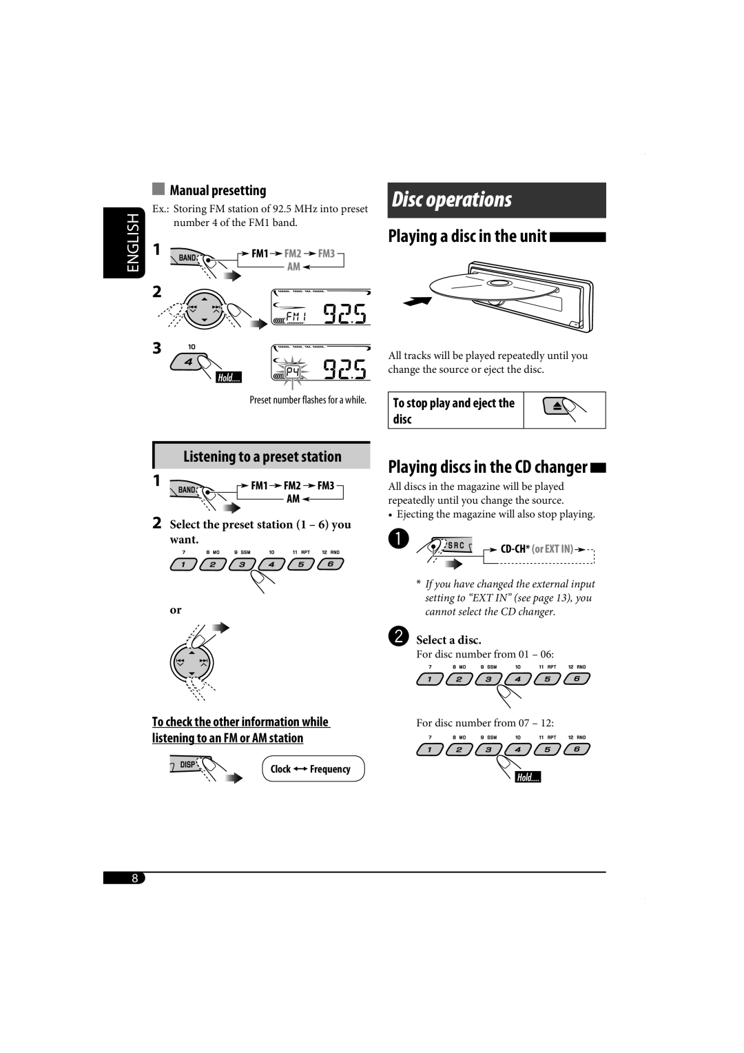 JVC KD-AR370, KD-G320 manual Disc operations 