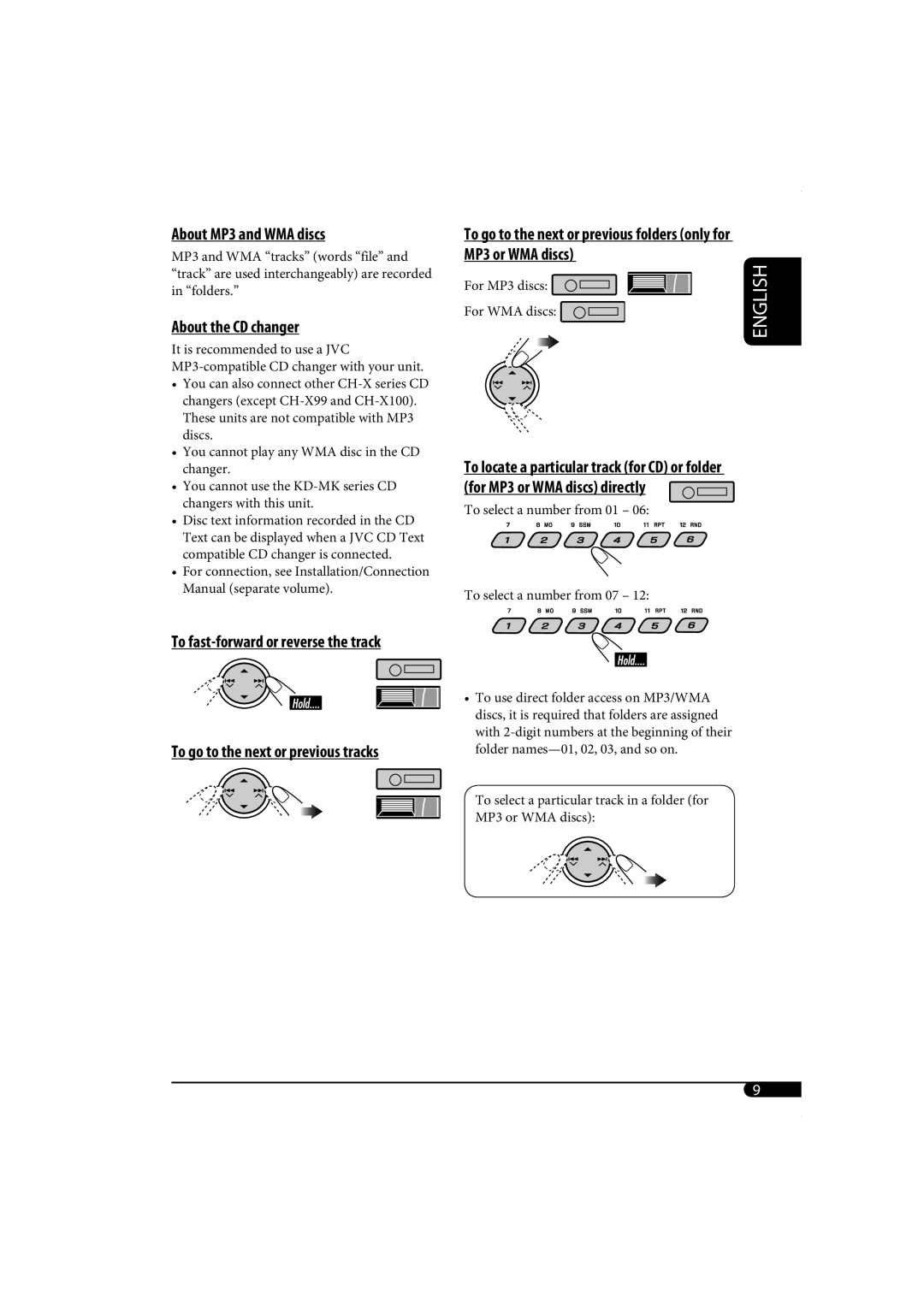 JVC KD-G320, KD-AR370 manual About MP3 and WMA discs 