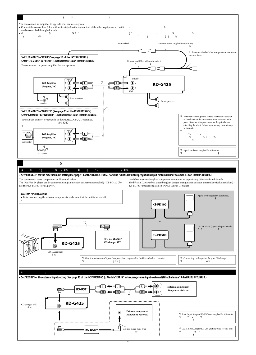 JVC KD-AR370, KD-G320 manual Set L/O Mode to Rear See page 13 of the Instructions 