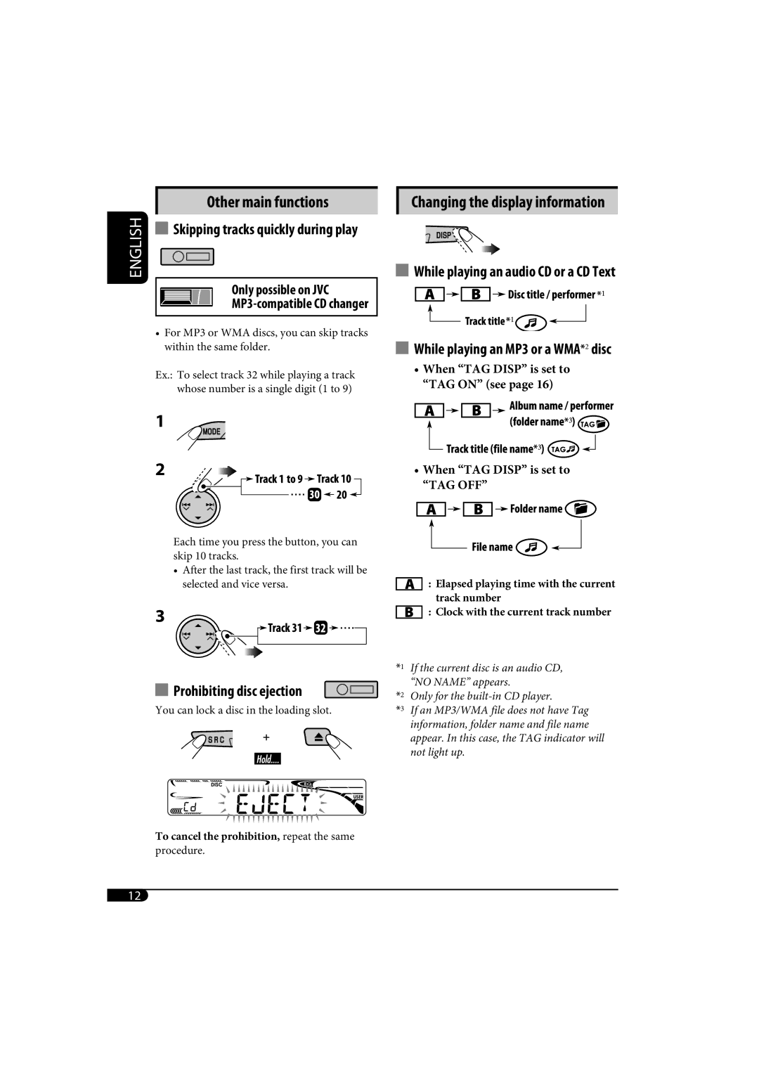 JVC KD-AR370, KD-G320 manual Other main functions 