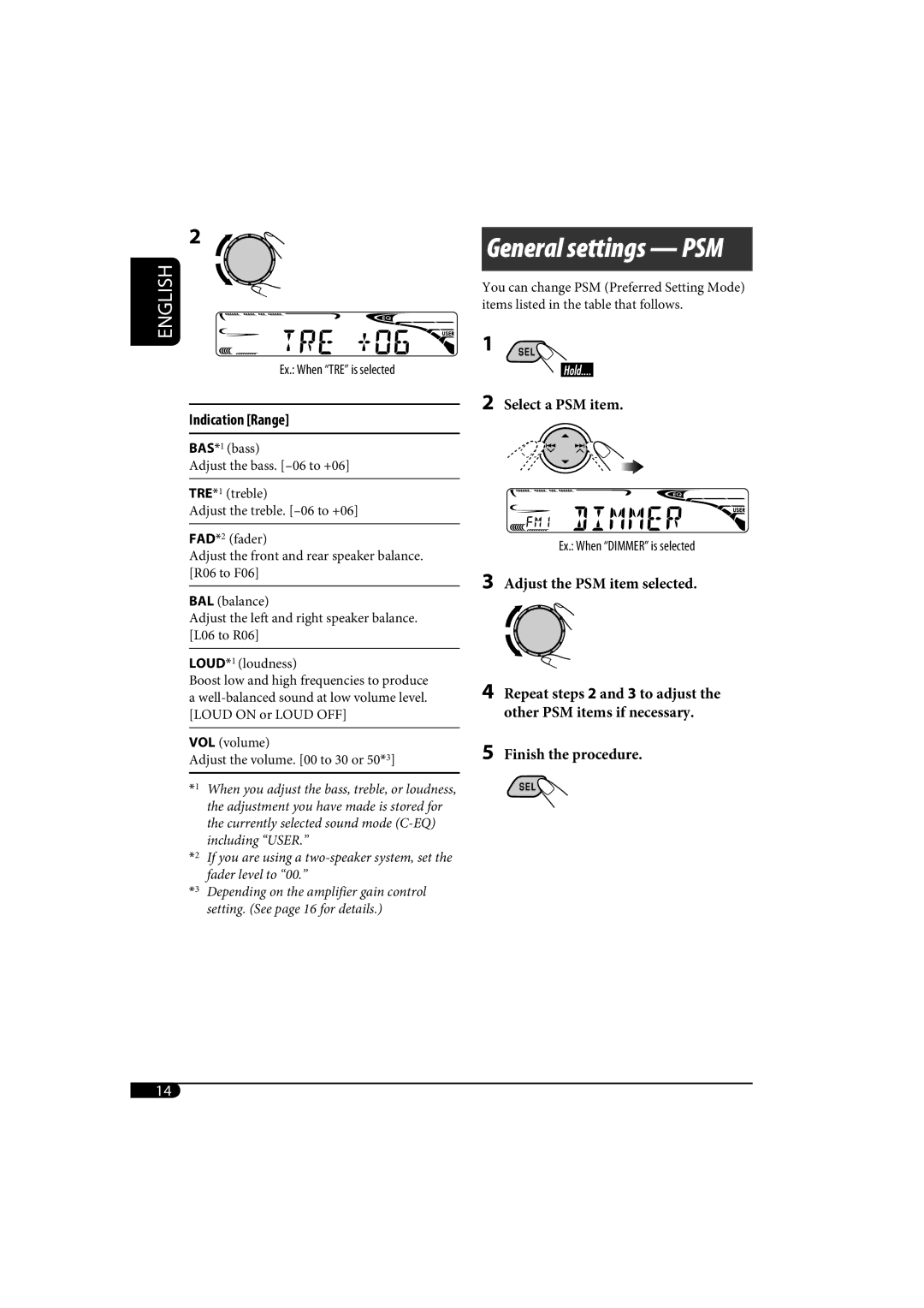 JVC KD-AR370, KD-G320 manual General settings PSM 