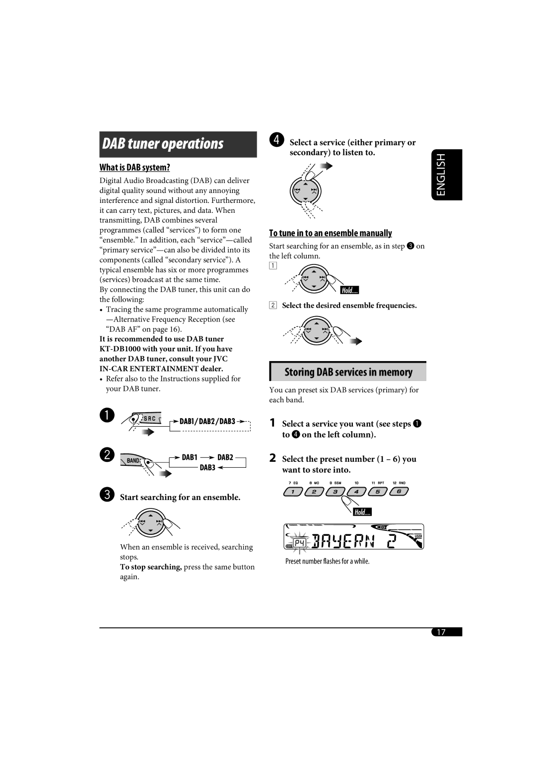 JVC KD-G320, KD-AR370 manual DAB tuner operations 