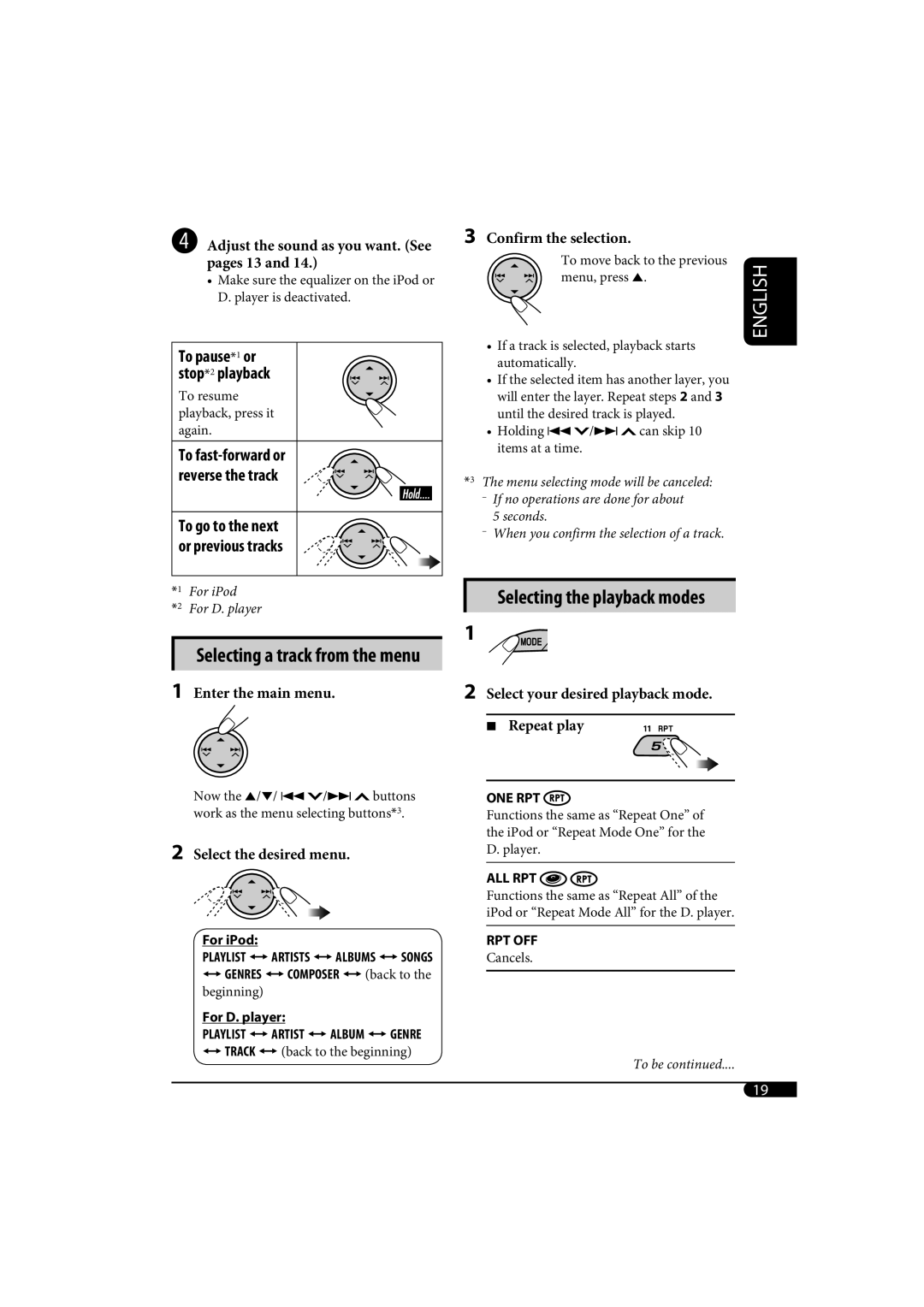 JVC KD-G320, KD-AR370 manual ⁄ Adjust the sound as you want. See pages 13 