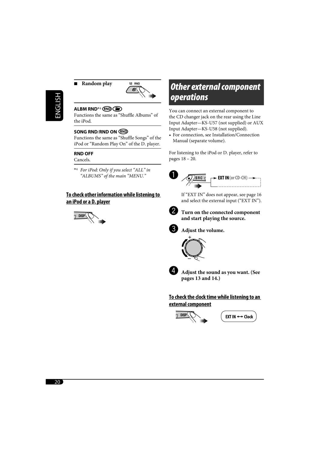 JVC KD-AR370, KD-G320 manual Other external component operations 