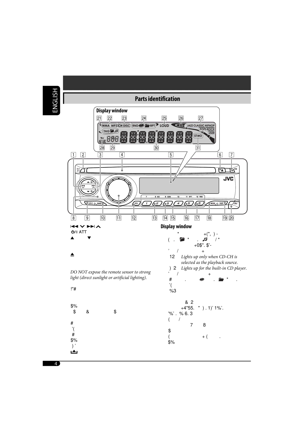 JVC KD-AR370, KD-G320 manual Parts identification, Display window 