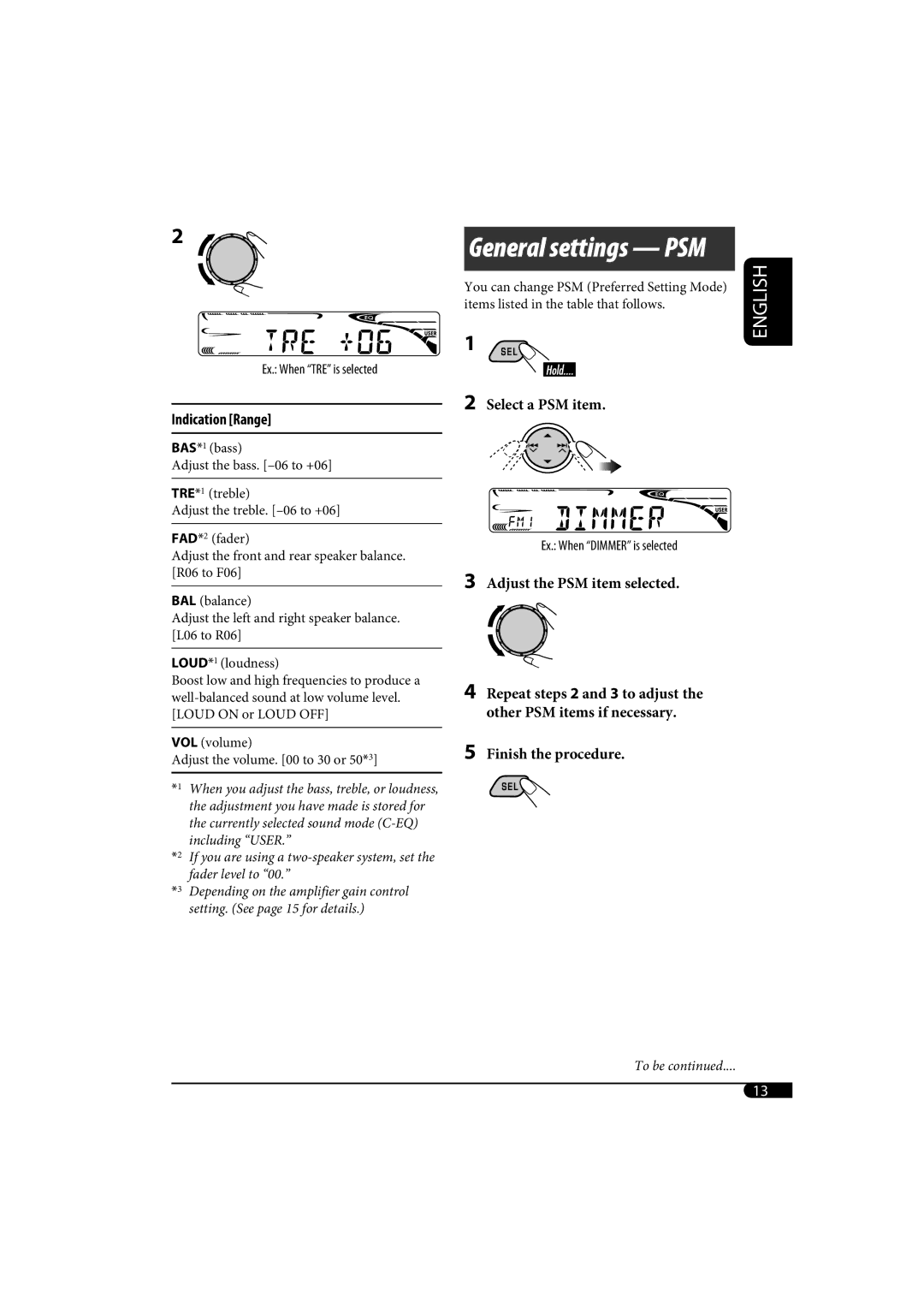 JVC KD-G320, KD-AR370 manual General settings PSM 