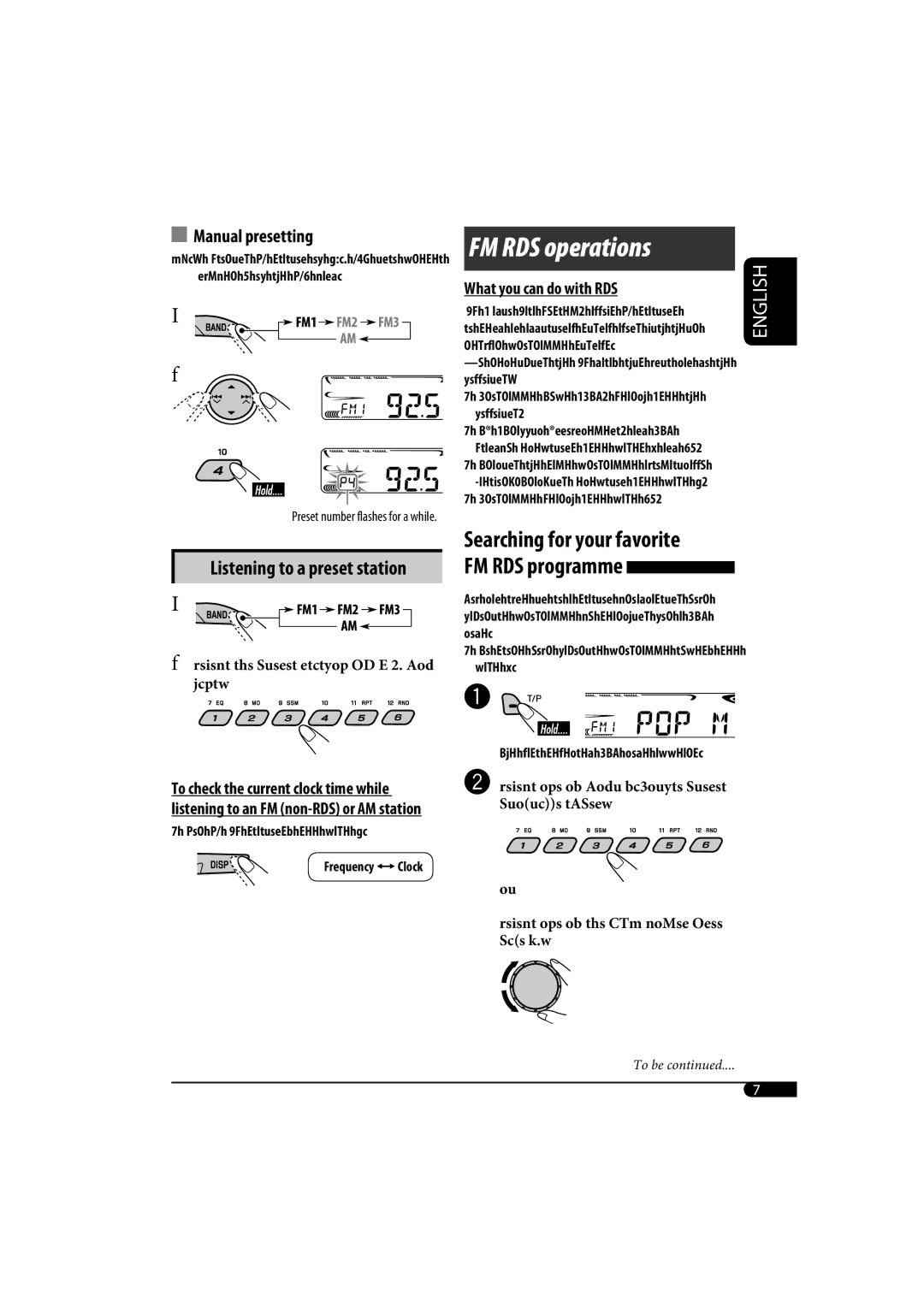 JVC KD-G320, KD-AR370 manual FM RDS operations 