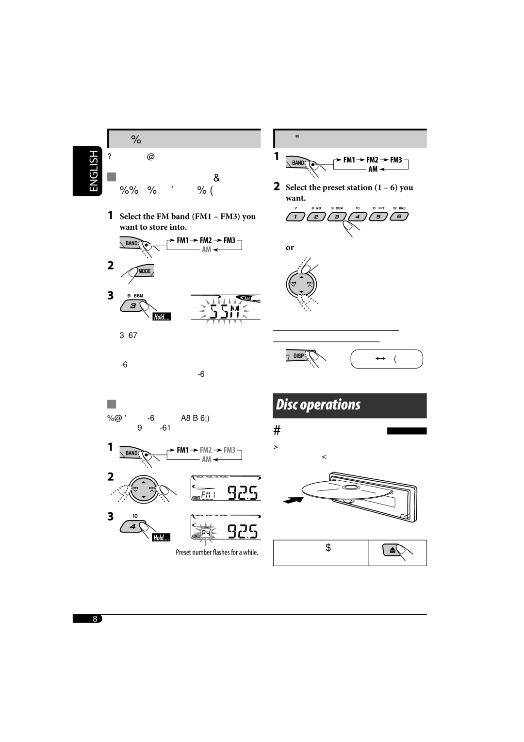 JVC KD-AR370, KD-G320 manual Memory, Manual presetting, Storing stations in memory, To stop play and eject the disc 