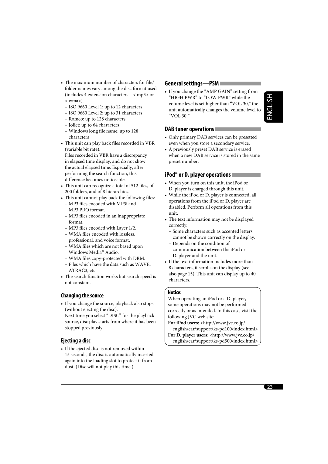 JVC KD-G320, KD-AR370 manual Changing the source 