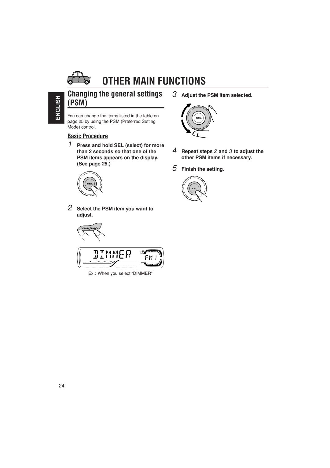 JVC KD-AR400 manual Other Main Functions, Changing the general settings PSM, Basic Procedure 