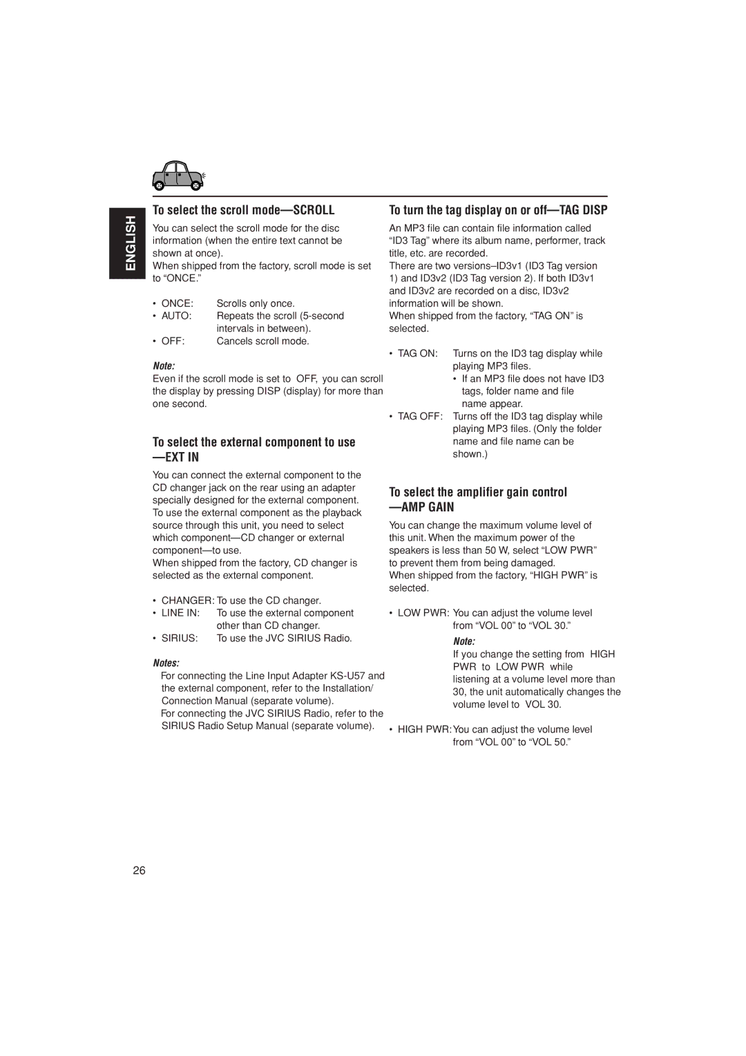 JVC KD-AR400 manual To select the scroll mode-SCROLL, To turn the tag display on or off-TAG Disp 